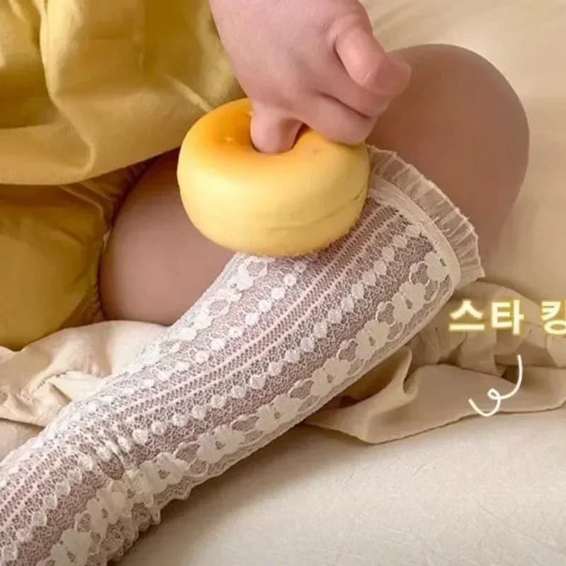 Calza al ginocchio in pizzo da ragazza, stile reale, dolce principessa, calzini per bambini, adorabili e carini fiori, calzino Lolita giapponese