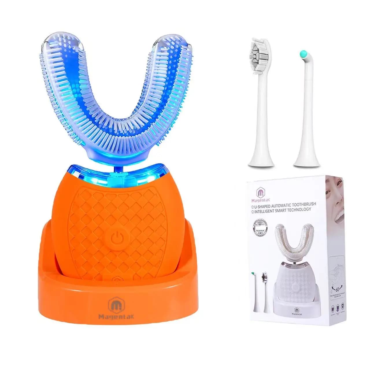 Electric toothbrush for adults, 360 degree sonic toothbrush, U-shaped silicone toothbrush (white)