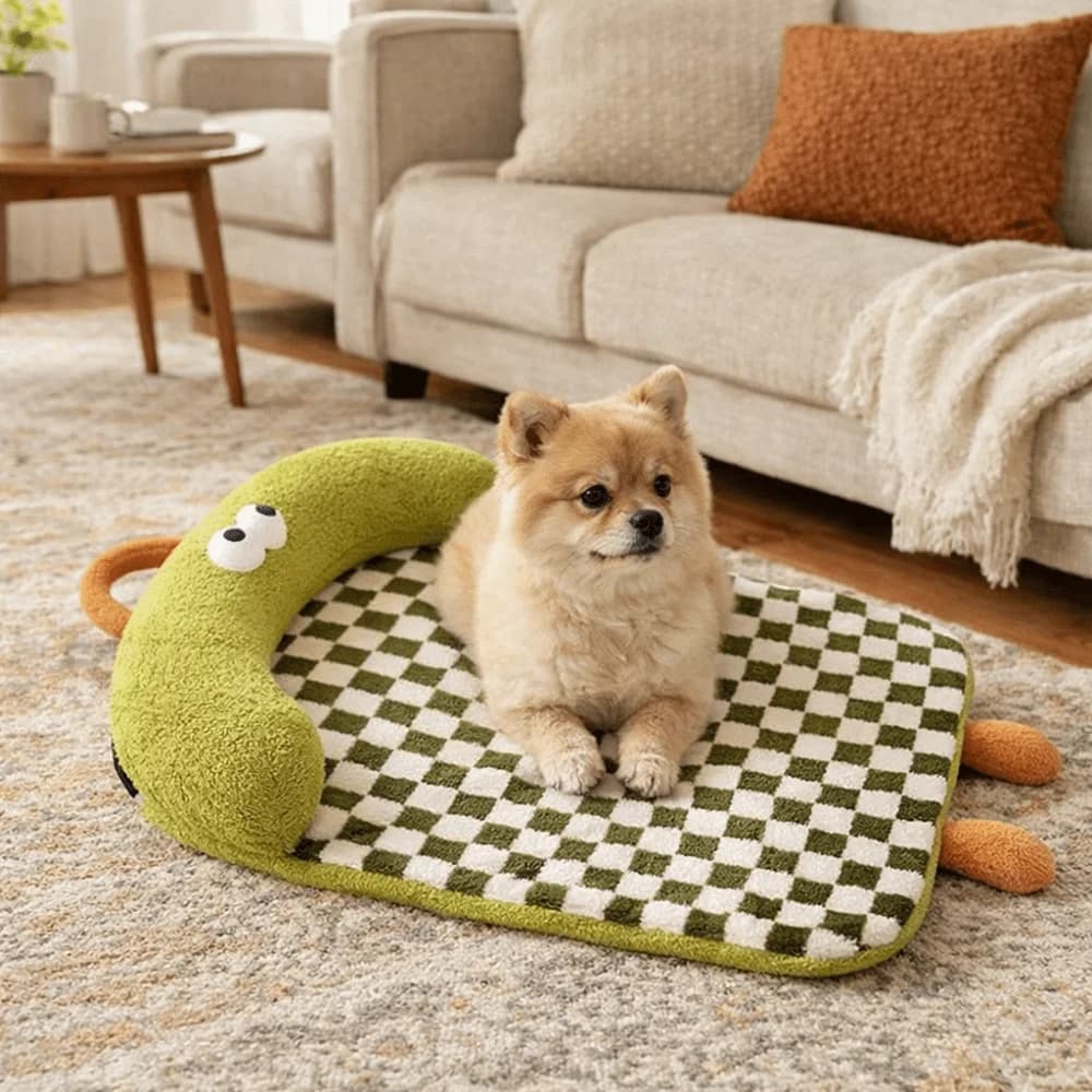 Tappetino Caldo per Gatti a Forma di Cartone Animato, Cuscino Antiscivolo a Quadretti per Cani, Design Rimovibile per Letto di Cani e Gatti, Autunno Inverno