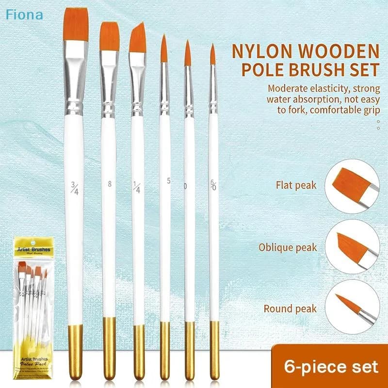 ☭6pcs Artist Nylon Paint Brushes Set Artist Paintbrushes For Acrylic Oil Watercolor Acrylic Painting For Body Face Rock Canvas