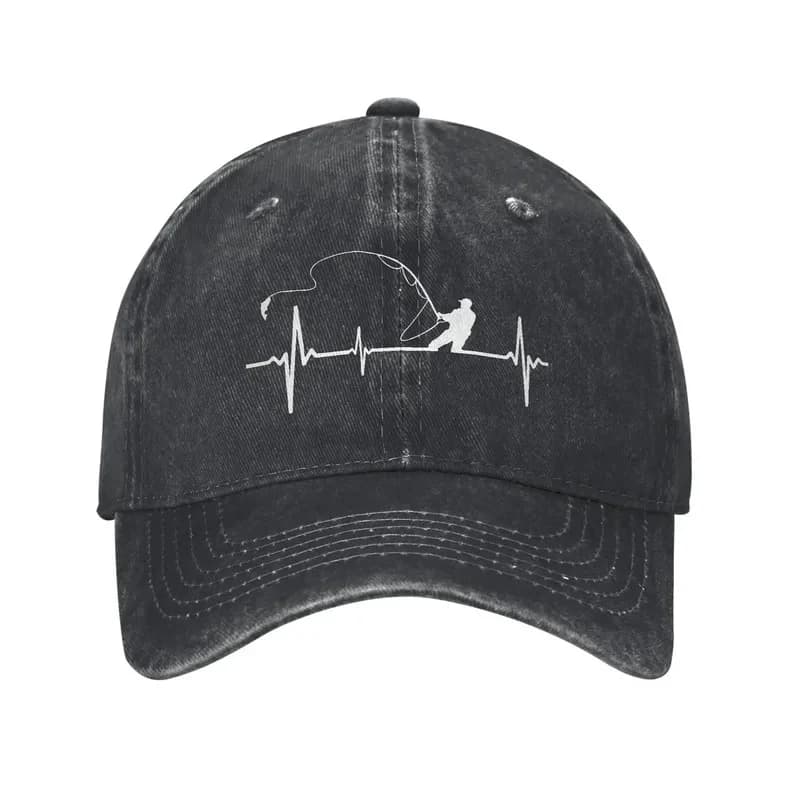 Fishing Heartbeat Baseball Cap, Fisherman's Fishing Gear Old Washed Hat, Retro Outdoor Running Golf Gift Headgear