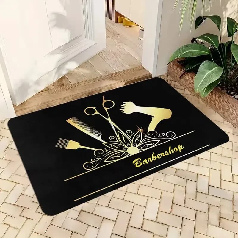 Barbershop Themed Door Mat Non‑Slip Rug for All‑Purpose Salon and Home Decoration