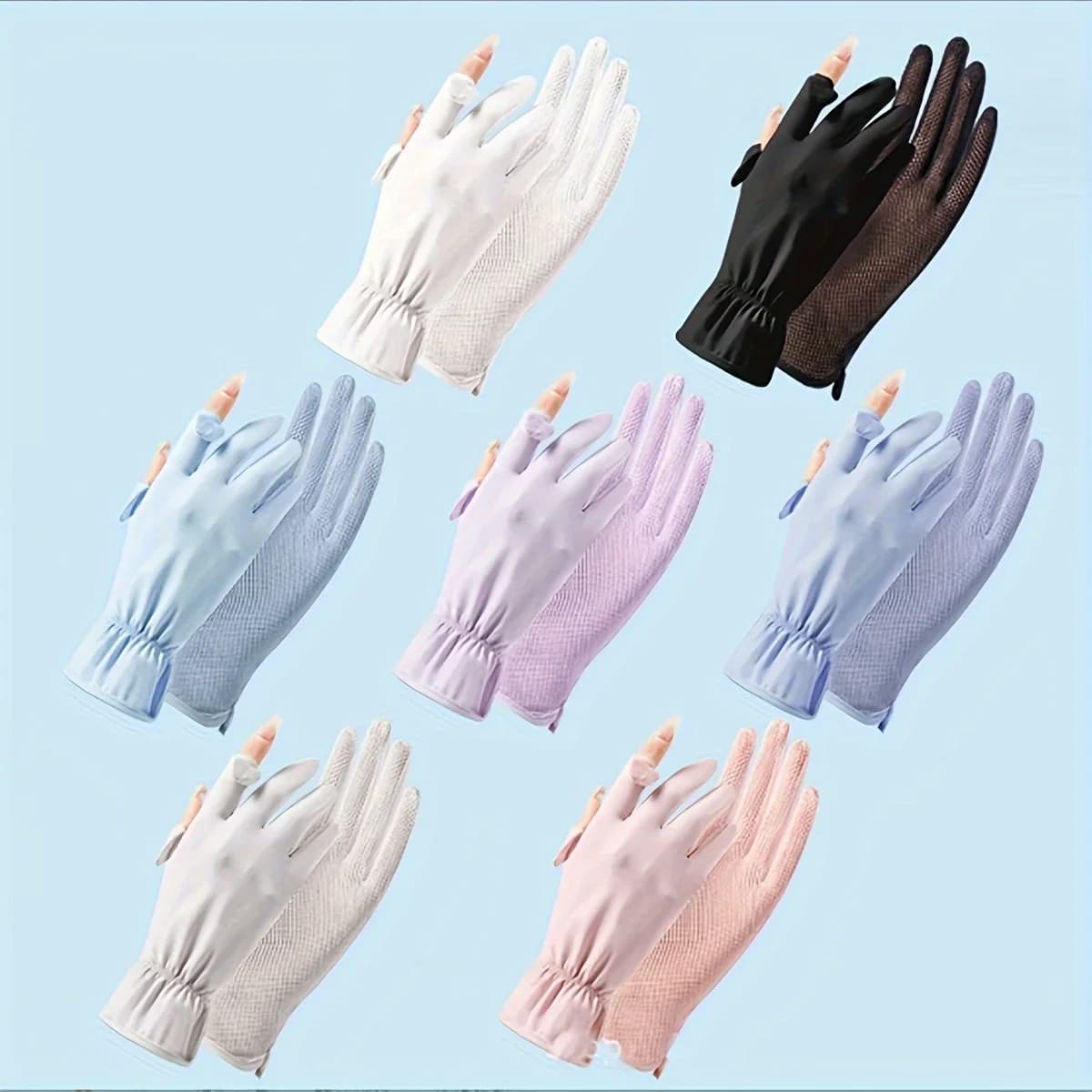 Guanti sottili e traspiranti in tinta unita, guanti elastici con protezione UV e touch screen, guanti estivi elastici con protezione solare