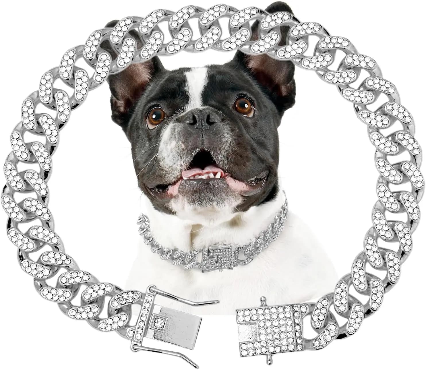 Collare per Cani in Catena Cubana Argentata, Larghezza 13mm, per Animali Domestici di Piccola, Media e Grande Taglia