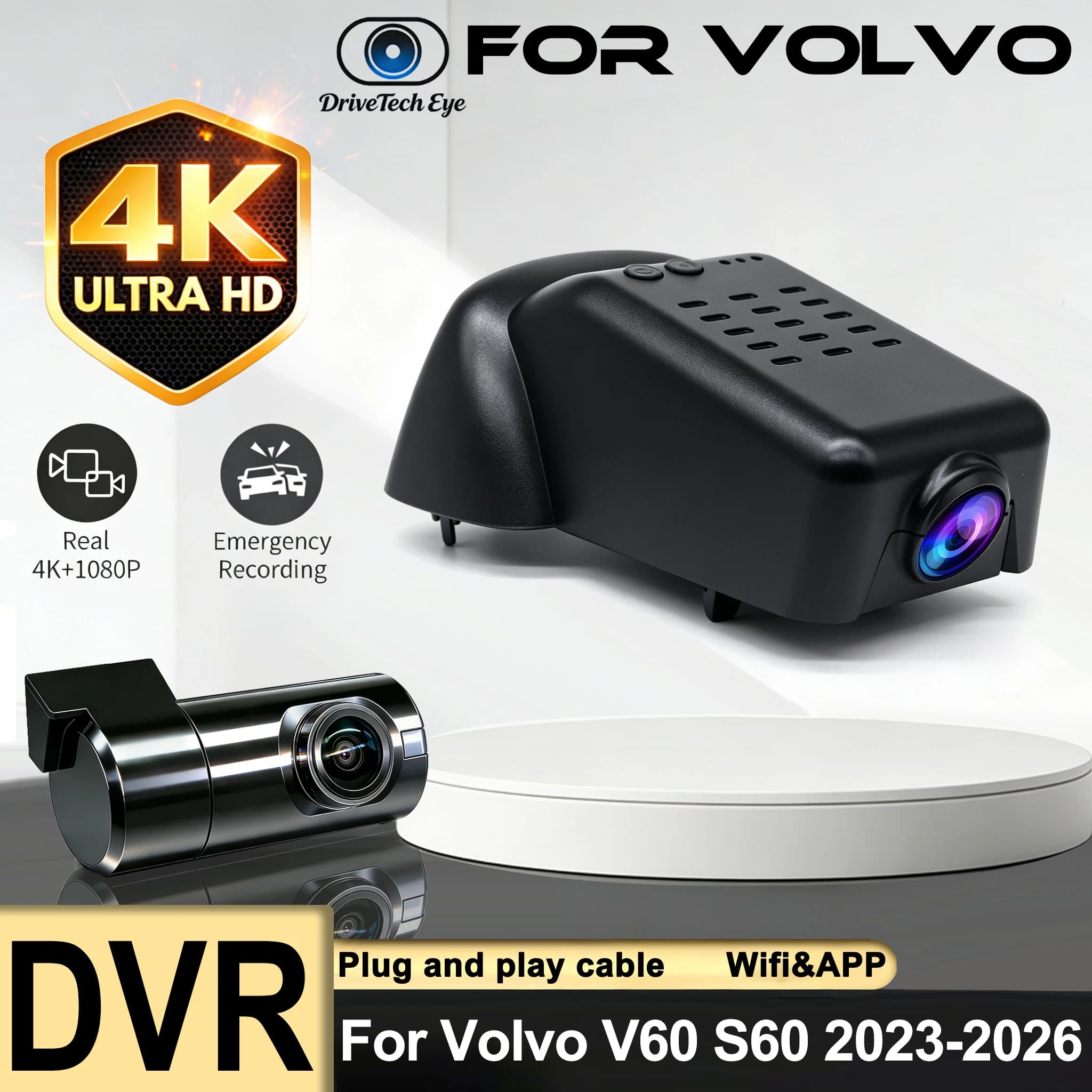 HD 4K Dash Cam DVR Ccamera For Volvo V60 S60 2023 2024 2025 2026 Car Dvr UHD Mini Camera WiFi Video Recorder