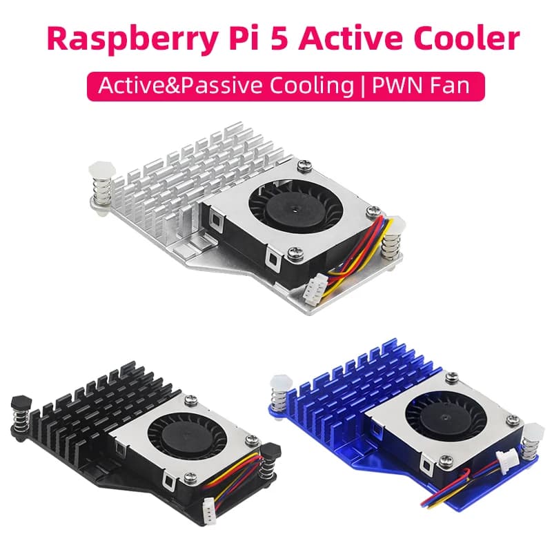 Raspberry Pi 5 Active Cooler Aluminum Heat Sink Adjustable Fan with PWM Speed Black Silver Blue Cooling Radiator for RPI 5 Pi5