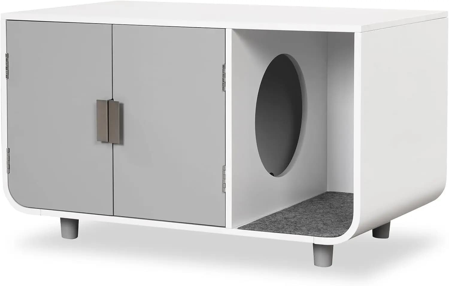 Mobiletto per lettiera per gatti, toilette per gatti nascosta con gambe in legno di gomma e tappetini, casetta per gatti da interno per gatti di piccola e grande taglia