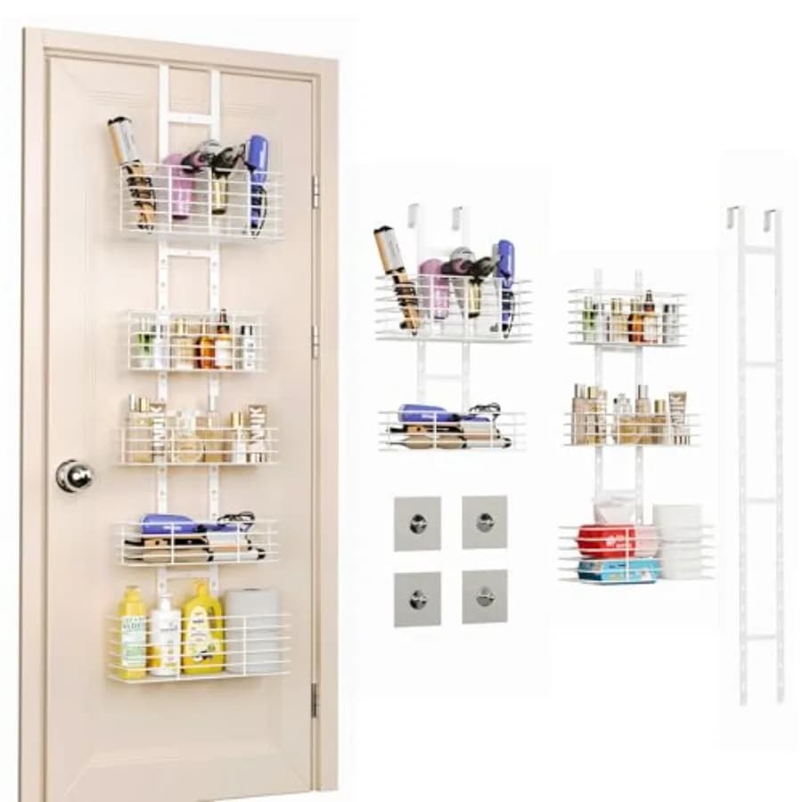 Organizzatore da appendere sopra la porta, mensole da bagno, porta attrezzi per capelli - Supporto per asciugacapelli regolabile in altezza, mensola portaoggetti fai da te per bagno