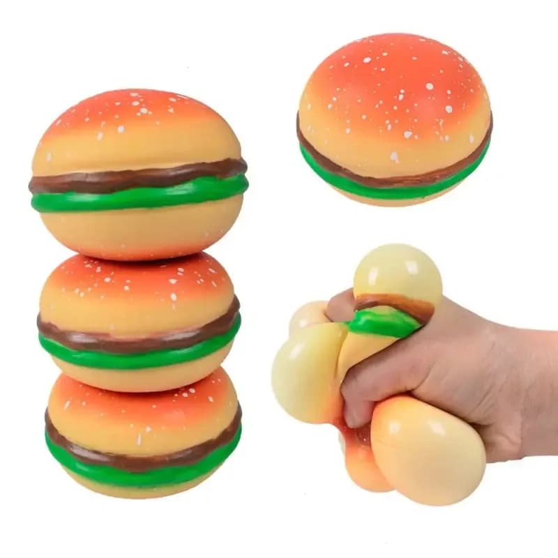 Pallina Antistress a Forma di Hamburger, Giocattolo Sensoriale per Autismo, Giocattolo per Alleviare Stress e Ansia, Giocattolo da Schiacciare per Decompressione per Adulti