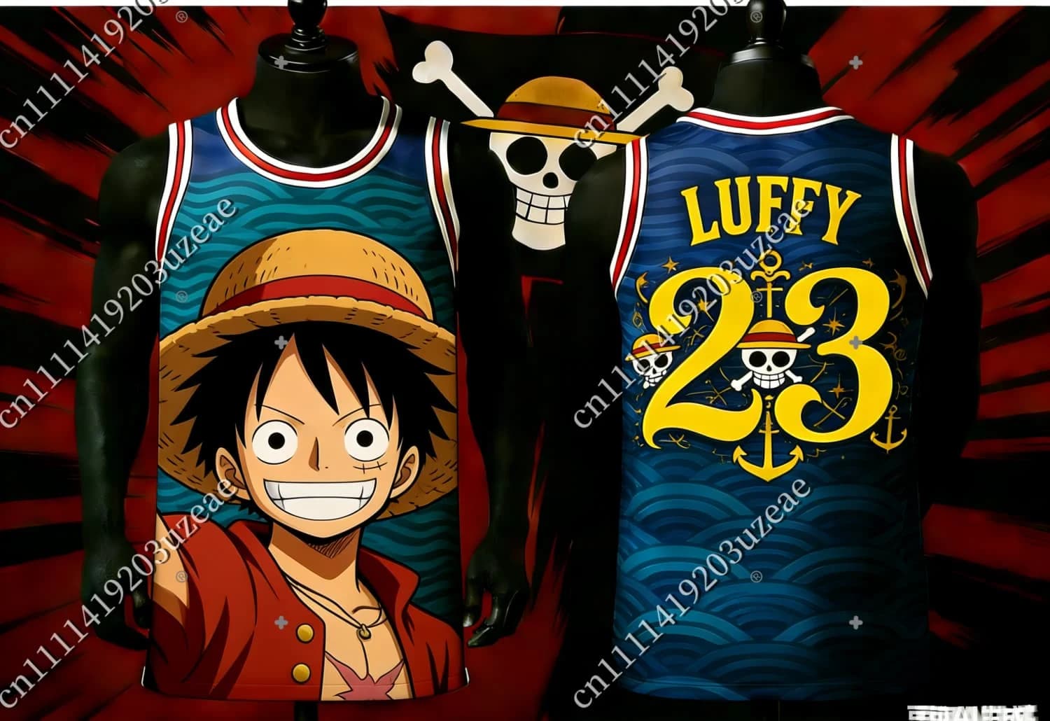 Basket Luffy 23 One Piece Anime sweater, Unisex Canotta Printed in 3D, Streetwear, Fan Gift, Sleeveless Vest for Men and Women