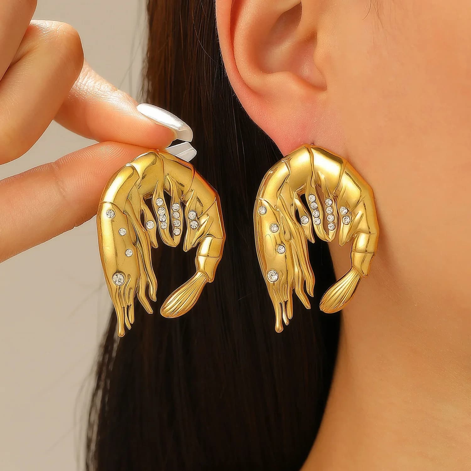 Button Earrings with Luxury Shrimp Butterfly Simulation Stainless Steel Exaggerated Earrings Accessories for Women's Jewelry Party