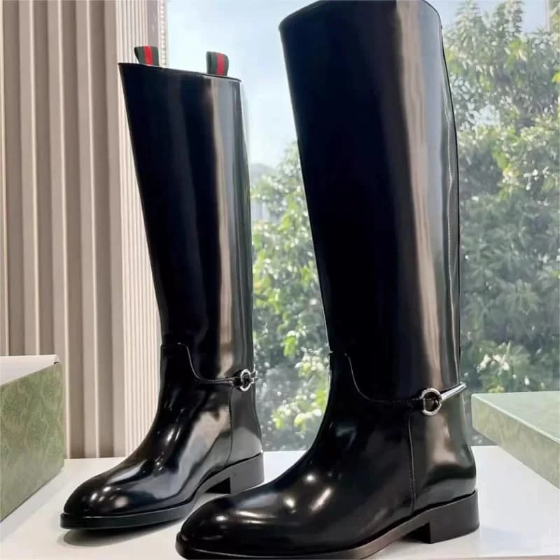 Autumn and winter new long equestrian boots with low heel and often for women high knee boots women with flat bottom fashion style handmade