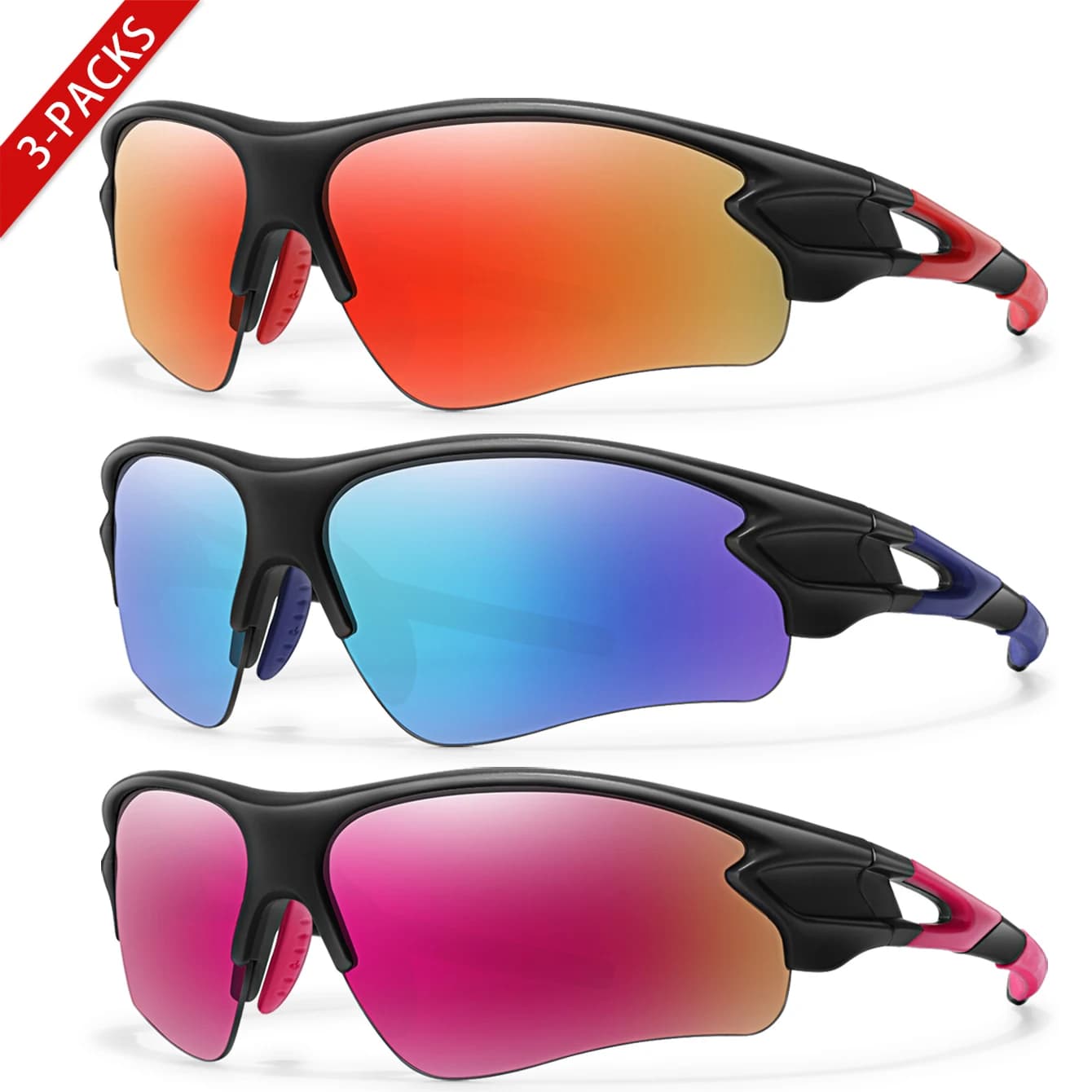 3 paia di occhiali da sole da pesca per uomo donna sport all'aria aperta ciclismo corsa guida occhiali occhiali moda naso confortevole