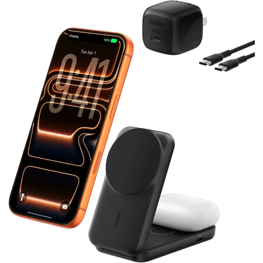 Caricatore Wireless Magnetico 2-in-1 Qi2.2 da 25W con Porta USB-C da 5W, Compatibile con iPhone 17/16/15, Pixel 10 e AirPods, Include 4