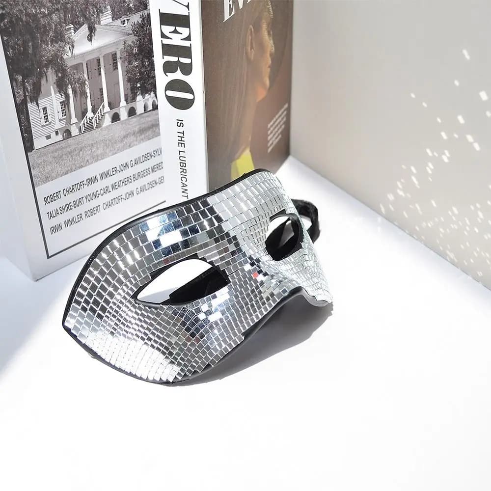 Maschera Disco Luminosa con Glitter Argento, Accessori per Feste, Maschera da Ballo in Maschera, Copri Occhi a Specchio, Maschera per Mardi Gras, Halloween