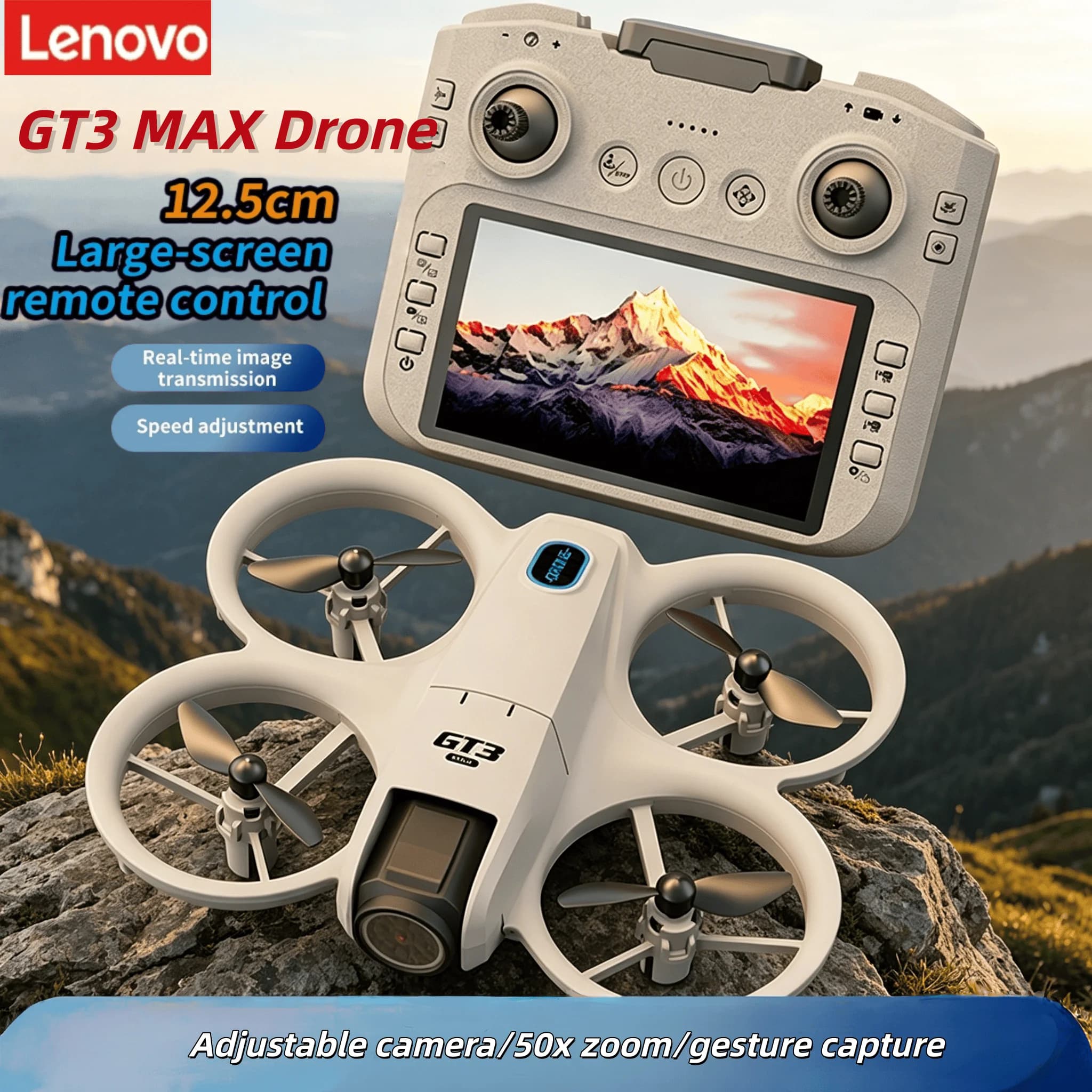 Drone Lenovo GT3 con Schermo da 4.3", Doppia Fotocamera, Localizzazione Ottica, Evitamento Ostacoli, LED, Quadricottero RC per Bambini, Regalo Giocattolo