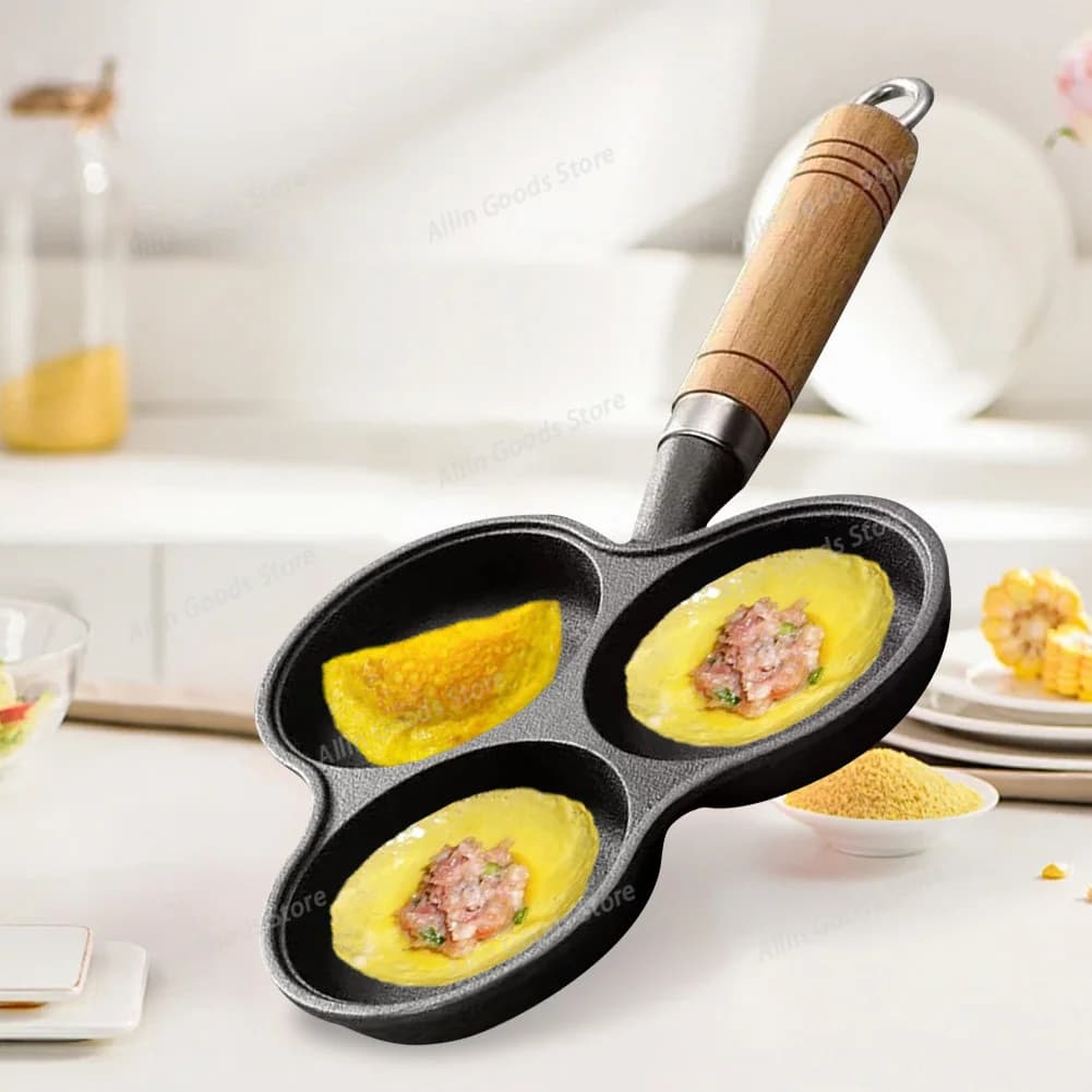 3 Hole Cooking Egg Ham Pan Non-Stick Breakfast Grill Cooking Pot Egg Frying Pan Pancake Pan Egg Burger Ham Pan