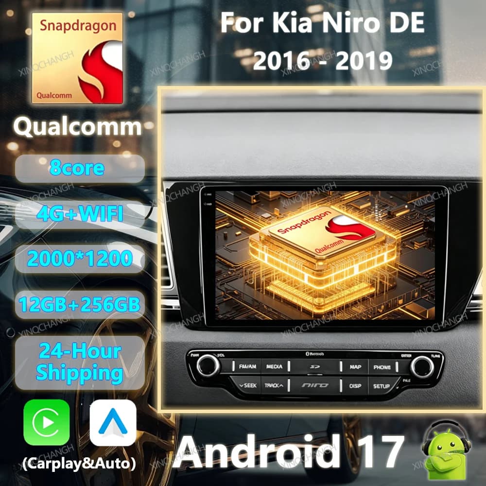 Android 17 Car Radio Carplay Auto For Kia Niro DE 2016 - 2019 Multimedia Video Player QLED Head Unit Navigation BT GPS Qualcomm