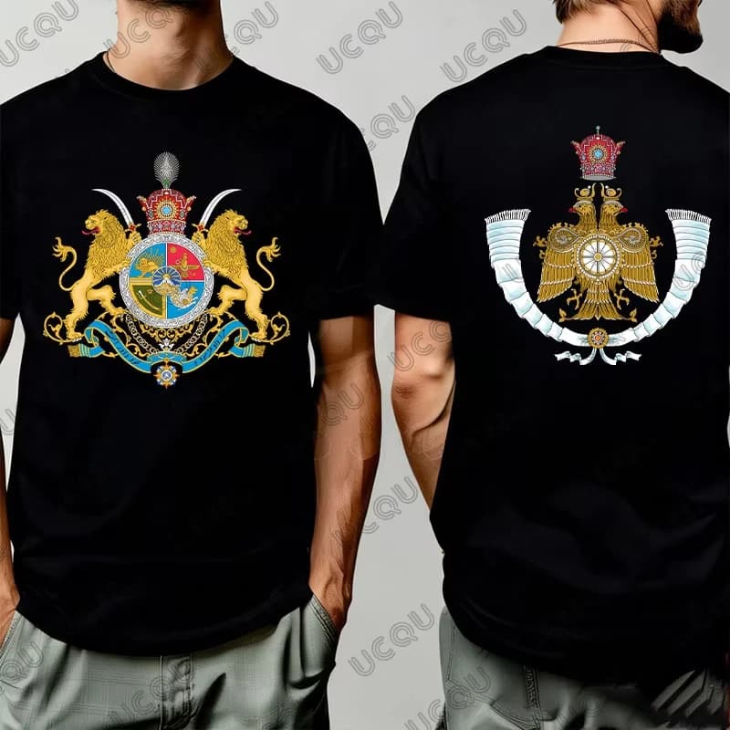 T-shirt da uomo in cotone con grafica del stemma imperiale dell'Iran Pahlavi, maglietta estiva a maniche corte, casual, sportiva, per surf, per bambini/adulti