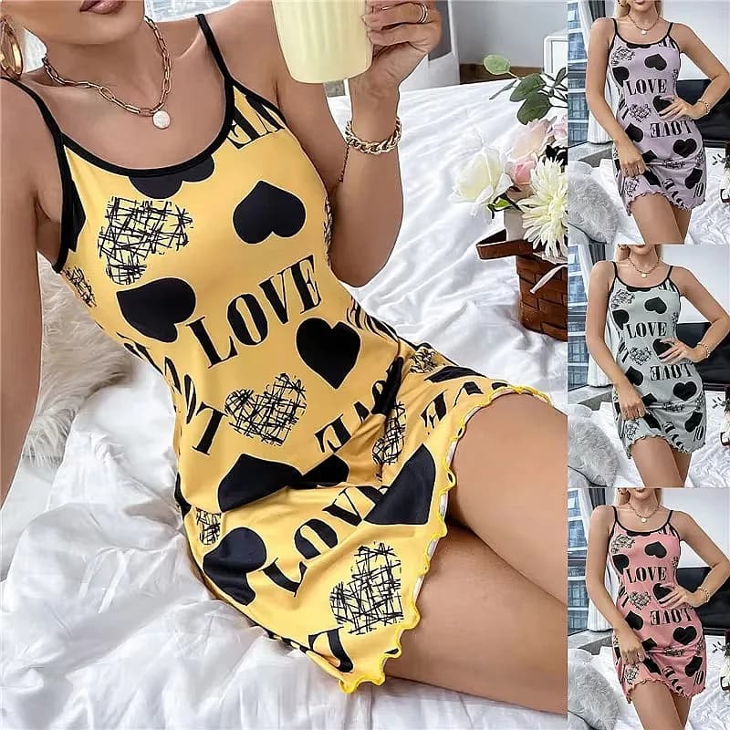 Summer New Women's Nightgown Sexy Halter Short Skirt Cute Cartoon Print Pajamas Beauty Back Thin Home Wear