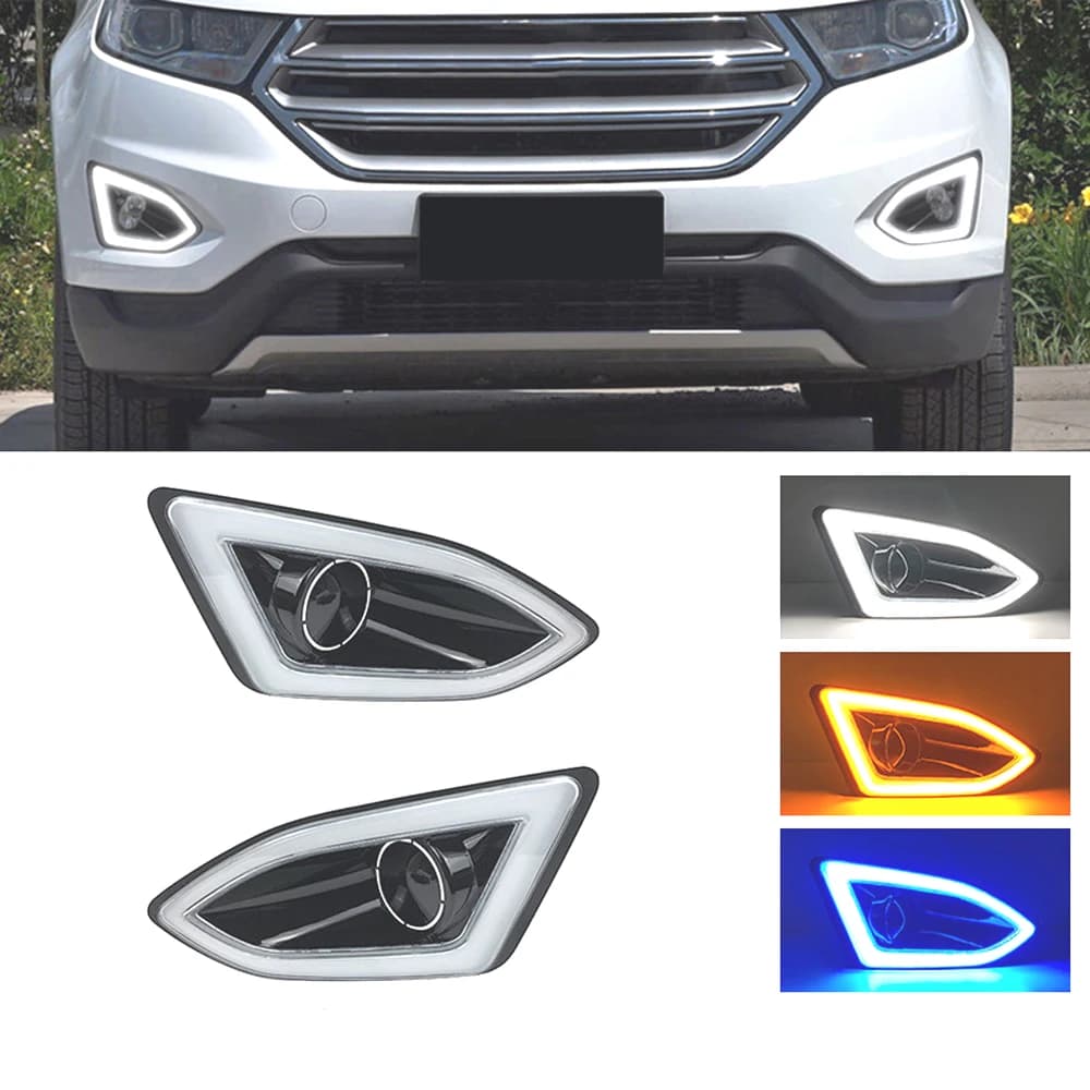 LED DRL Luce di marcia diurna Lampada fendinebbia con luce notturna blu ghiaccio Fendinebbia a LED Turn per Ford Edge 2015 2016 2017 2018