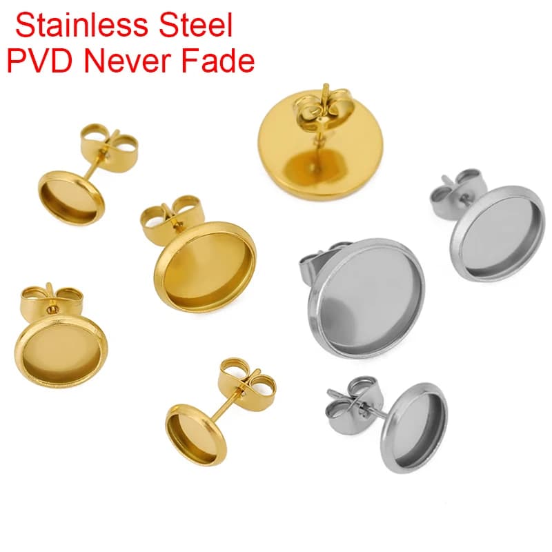 20 pcs PVD Never Fades Stainless Steel Screw Earring Base 6 8 10 12 mm Cabochon Cameo Settings For Jewels Make You Who Make The Results