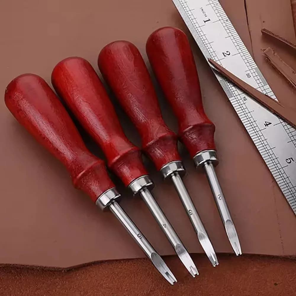 Sewing punch with wooden handle, scraping punch, leather bag punching, hand made sewing shoes repair tool, 1 pc