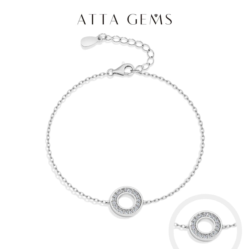 ATTAGEMS Bracciale con Cerchio Cavo in Moissanite per Donne, Argento Sterling 925, Catena Regolabile, Gioiello di Lusso per Fidanzamento e Feste