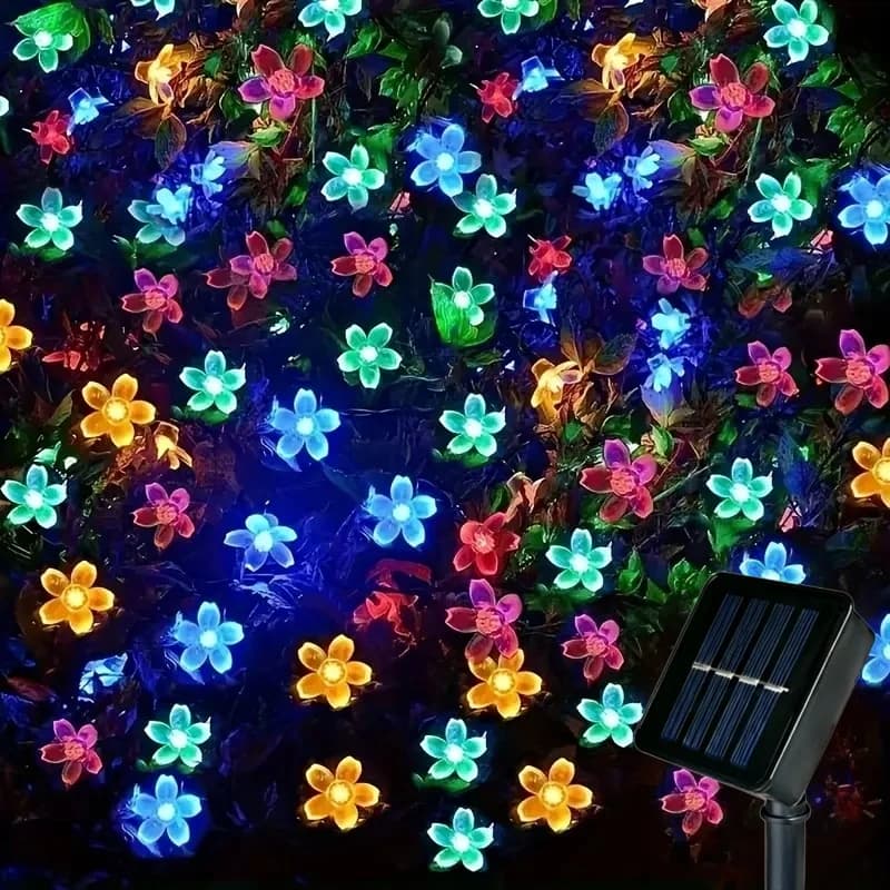 Luci solari a stringa Sakura - 200/100/50/20 LED, 8 modalità di illuminazione, 5 colori tra cui scegliere, adatte per decorazioni da esterno