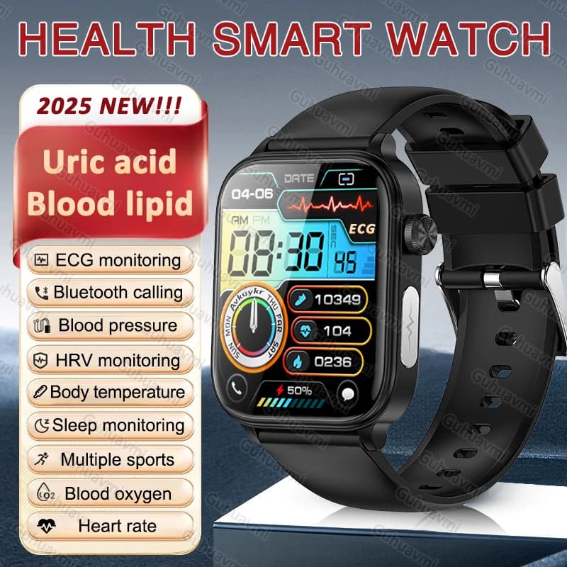 2026 Nuovo Acido Urico Monitoraggio della Salute dei Lipidi nel Sangue Smart Watch ECG + PPG Chiamata Bluetooth Pressione Sanguigna Temperatura Corporea Smartwatch