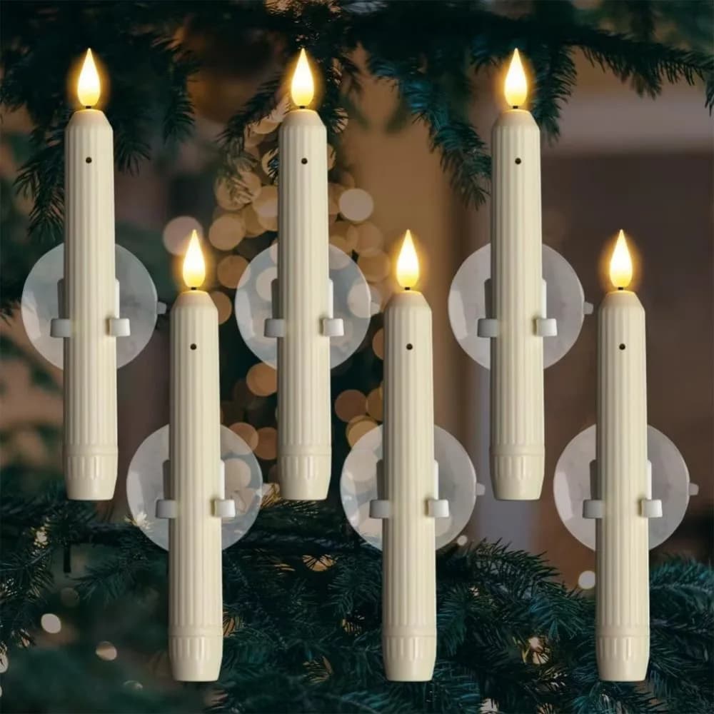 2 candele per finestre tremolanti senza fiamma con sensore dal tramonto all'alba con ventose Candele coniche a LED Colonna romana