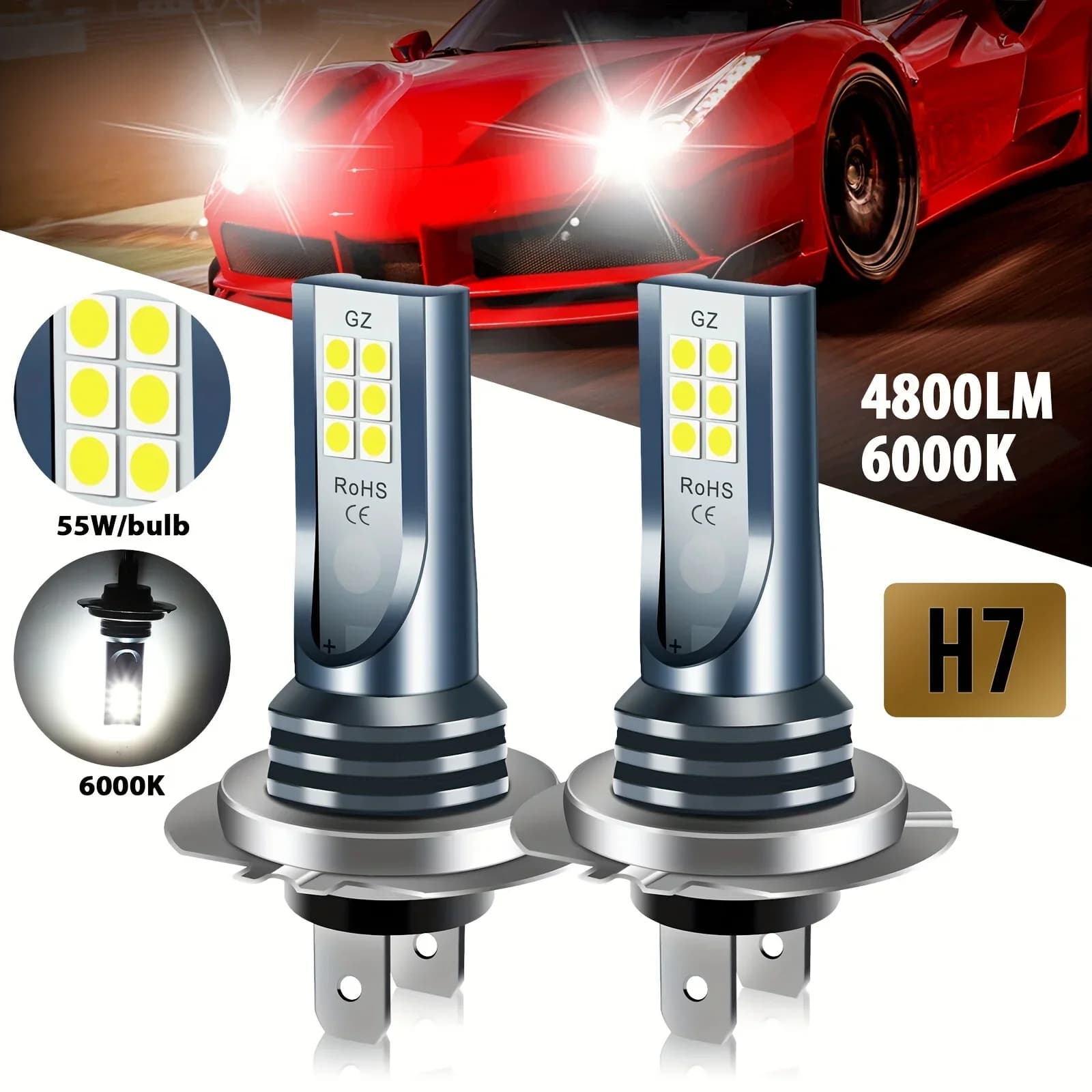 Lampadina per fari a LED H7 12V 24V Faro per auto 6000K Lampadina per fendinebbia per auto IP67 Impermeabile super luminoso 1000LM per accessori per veicoli