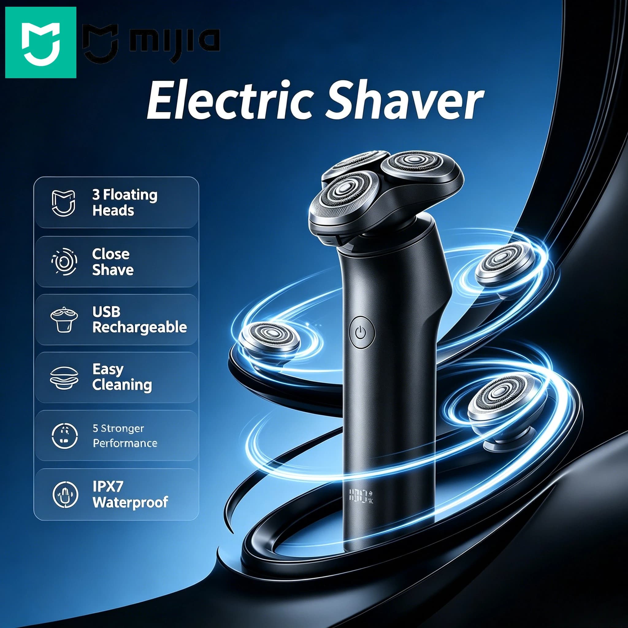 New Mijia Electric Shaver Triple Floating Heads IPX7 Waterproof USB Rechargeable LED Display Men Portable Beard Razor