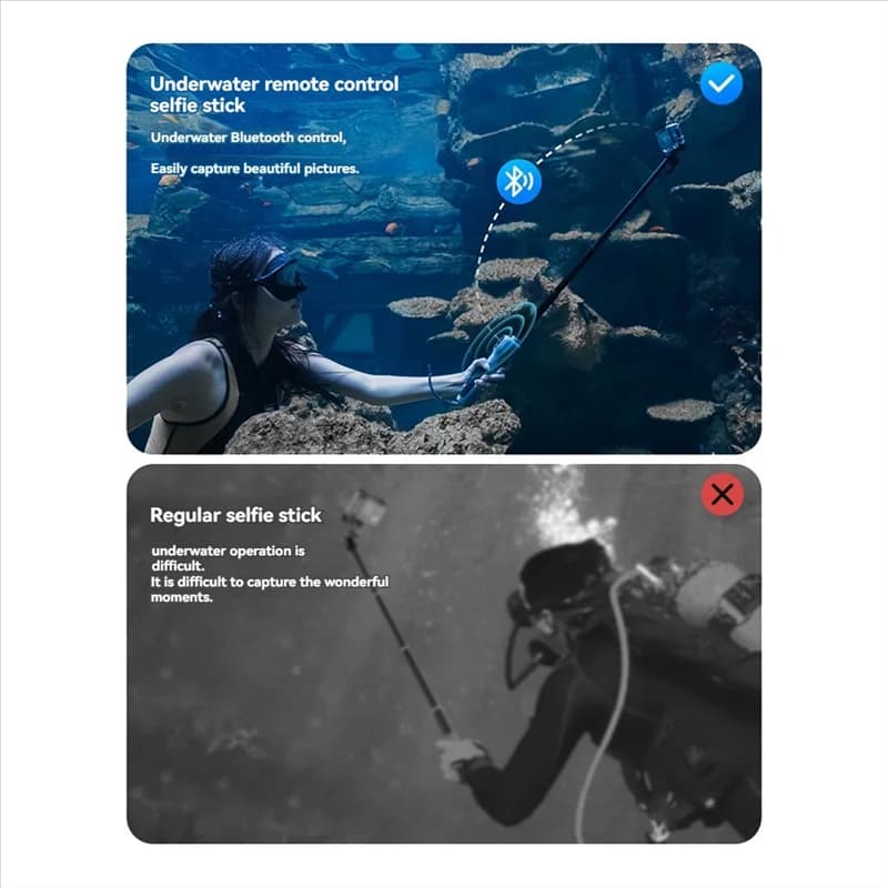 AU61-TELESIN Bastone selfie subacqueo Bastone selfie allungabile per immersione impermeabile Telecomando senza fili per Gopro Hero 8 9 10 11