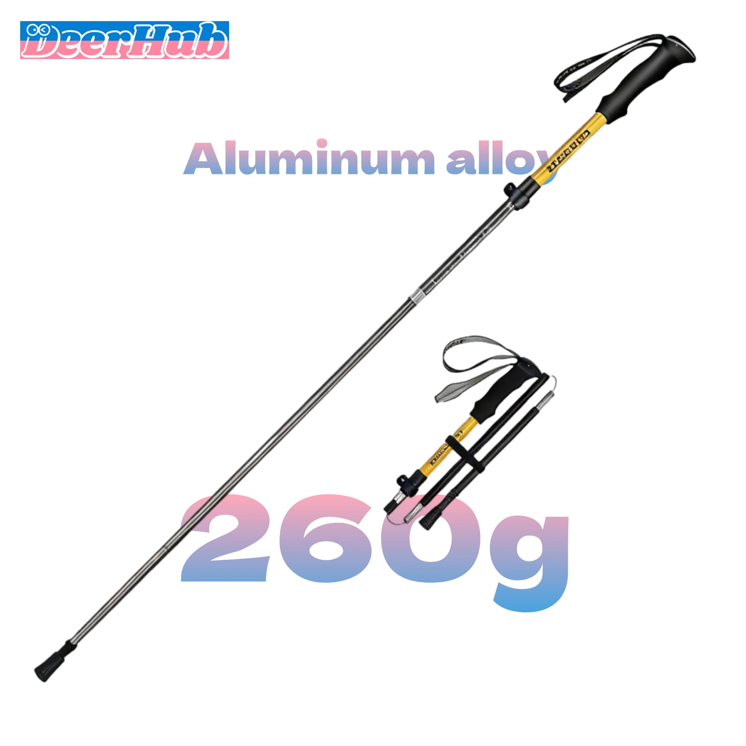 Bastoncini da trekking DeerHub 7075 in lega di alluminio, bastoncini da trekking leggeri, pieghevoli e regolabili da 260 g per arrampicata con zaino in spalla all'aperto