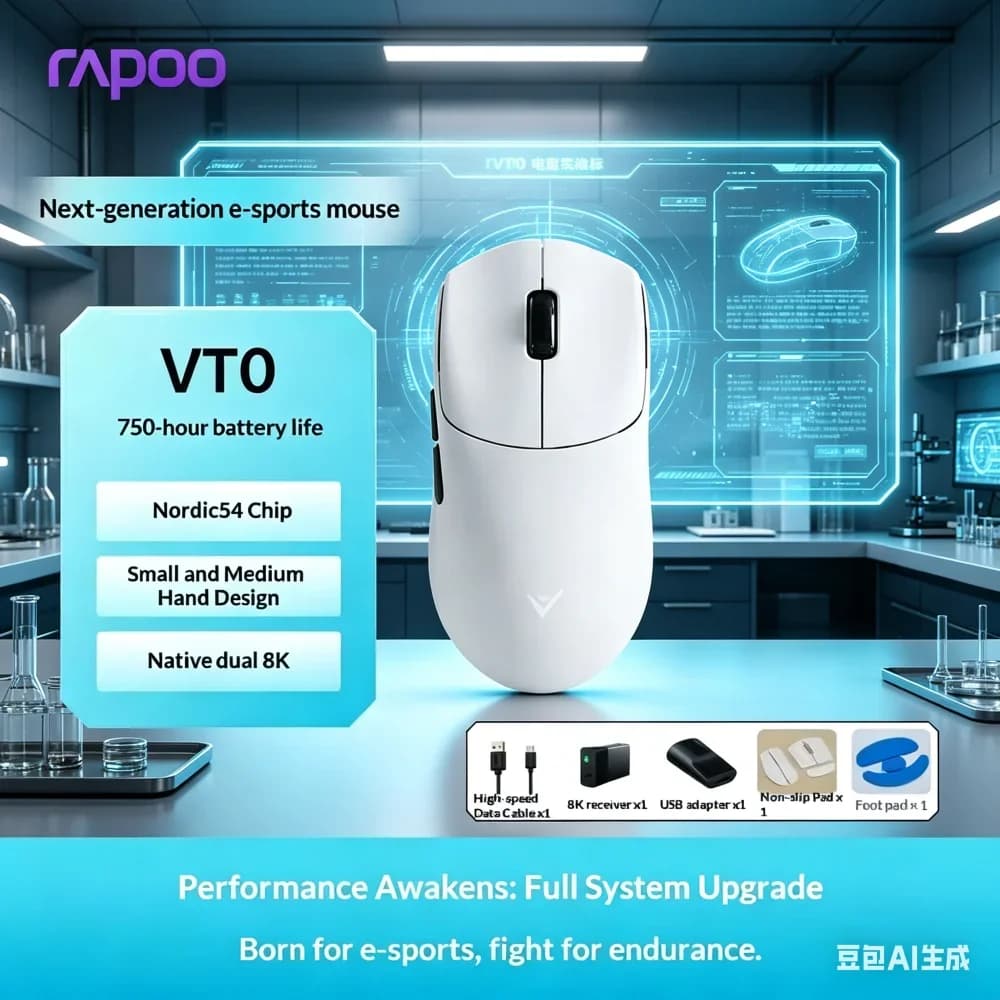 Mouse da Gaming Ergonomico Apoo VT0 MAX per FPS, Doppia Frequenza di Polling 8KHz, 45000DPI, Sensore PAW3950+PAW3398, Chip Nordic 54L15
