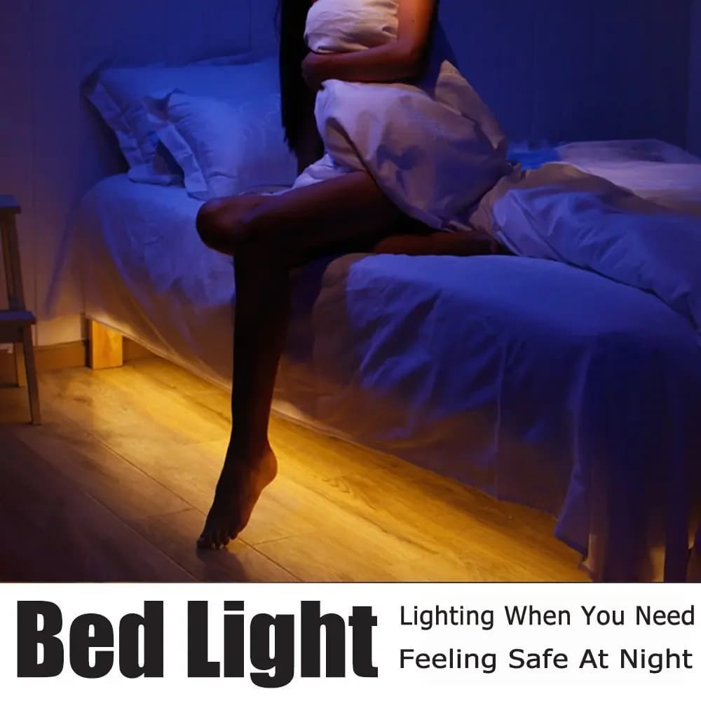 Sensore di movimento a LED Armadio Guardaroba Lampada da letto Sotto l'armadio Luce notturna Striscia LED flessibile Nastro 12V 110V 220V US EU Alimentatore