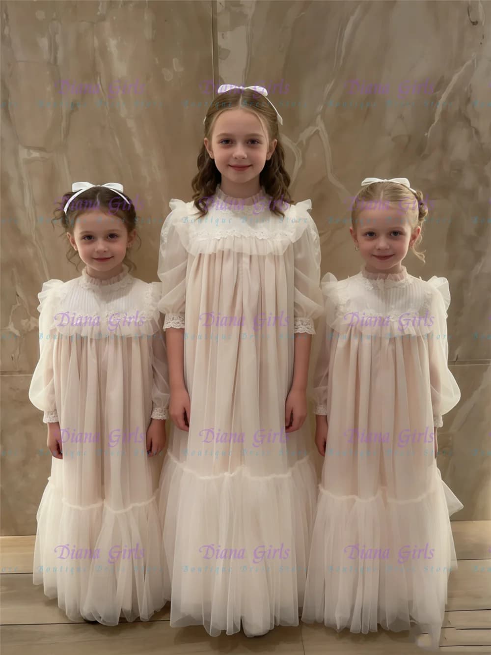 Elegante Abito da Cerimonia per Bambine in Tulle con Maniche a Sbuffo, Ideale per Matrimoni, Feste di Compleanno e Serate di Gala
