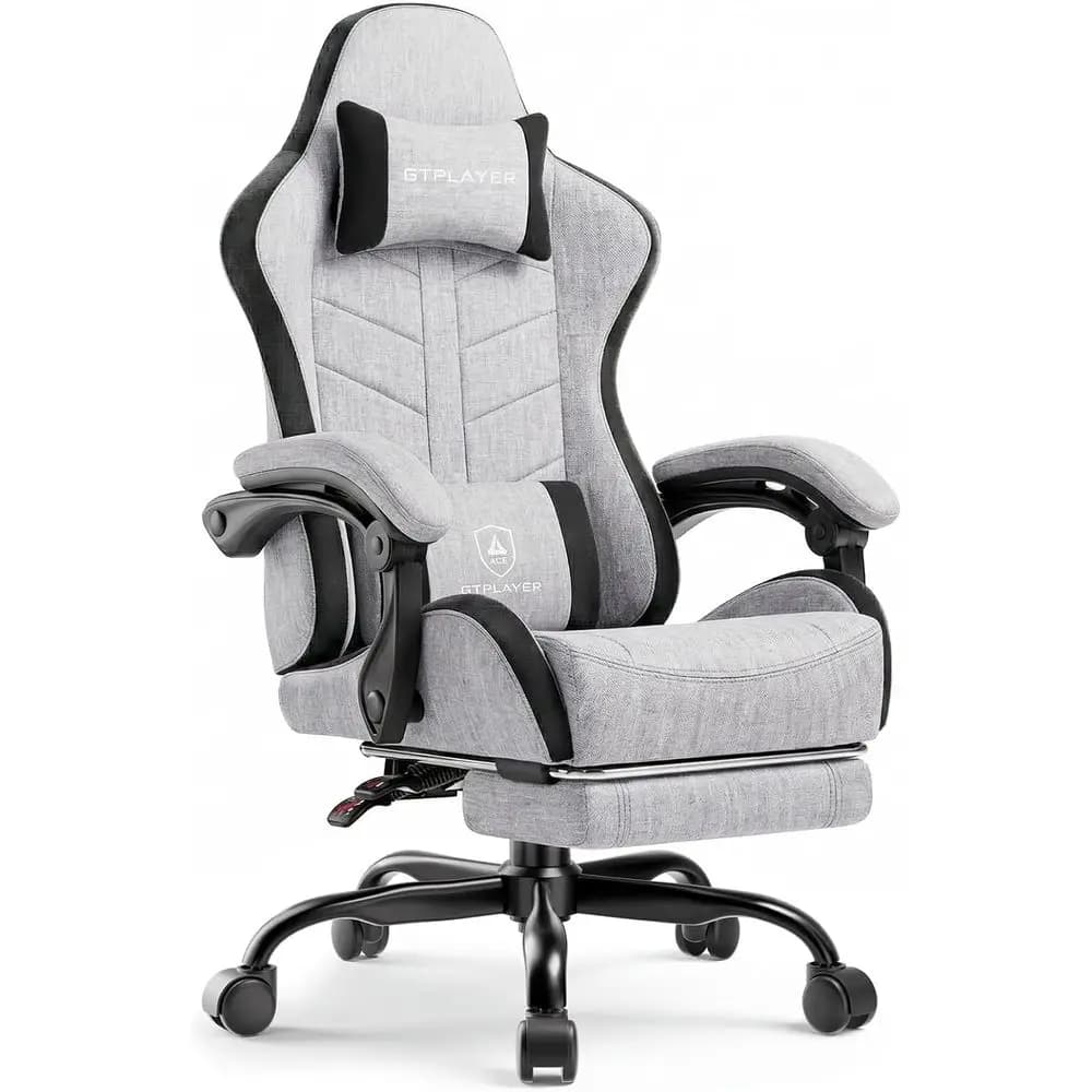 Sedia da Gaming Ergonomica per Adulti con Poggiapiedi, Altezza Regolabile, 90-155 cm ° Sedia reclinabile, supporto lombare rimovibile, grigio