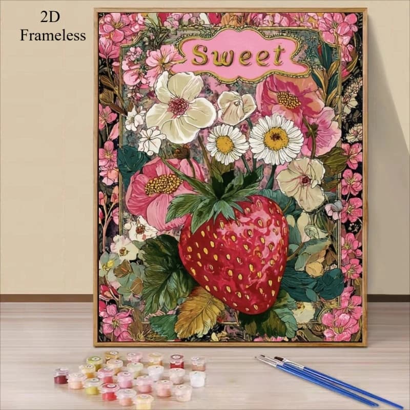 Paint By Number Sweet Style Strawberry Floral Pattern Paint By Numbers Acrylic Paint on Canvas Home Decors Artcraft Diy Kits