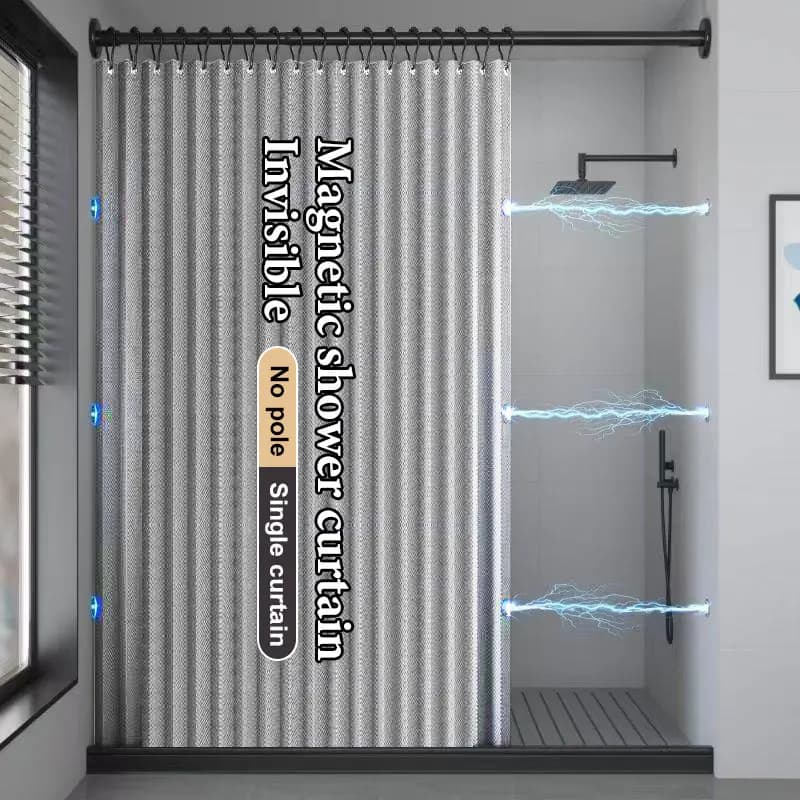 Foldable Shower Curtain Thick Durable Tear Resistant Fabric Strong with Hooks for Hotel Gym Public Bathroom Frequent Use Stay Sh