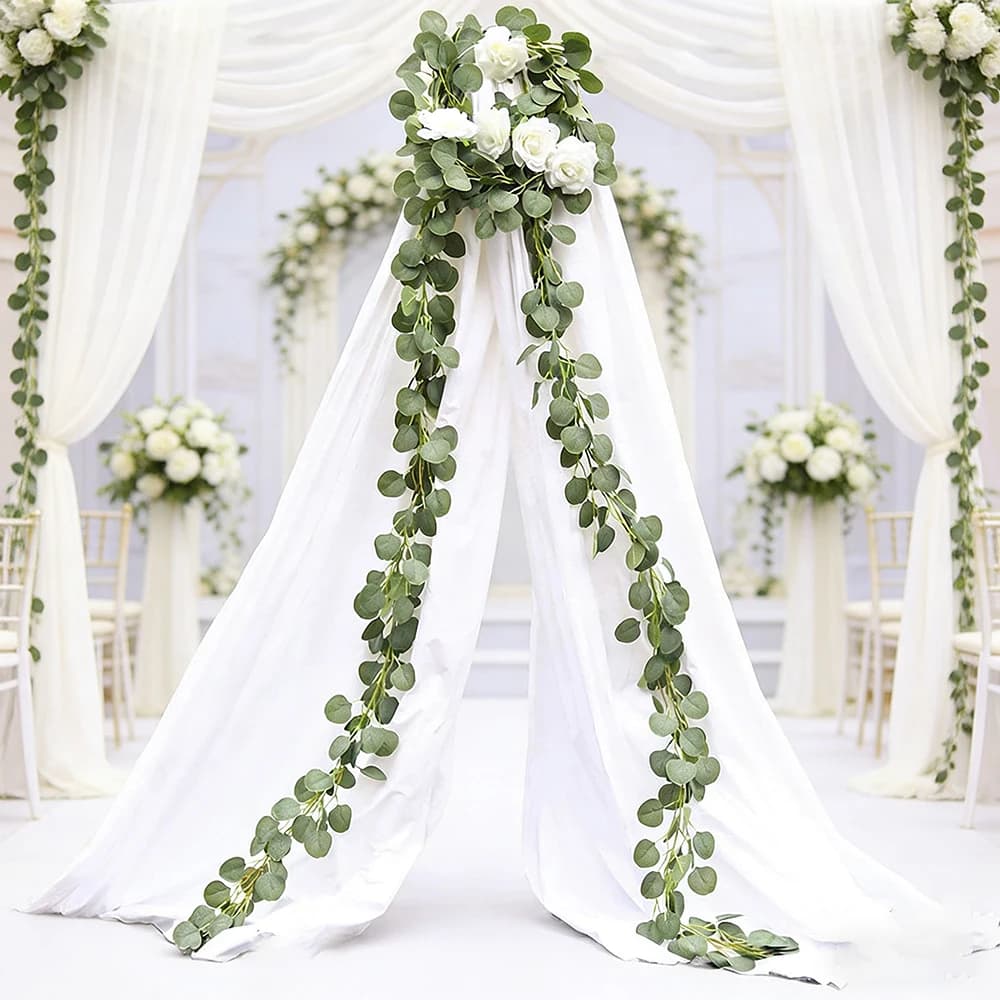 Ghirlanda di Eucalipto Artificiale 1/2M per Matrimoni, Foglie e Piante Finte per Arco Nuziale, Decorazione per Pareti di Casa