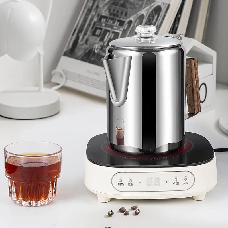 Food Grade Stainless Steel Coffee Maker Pot 9 Cup Capacity Percolator with Non-Slip Wooden Handle Multi-Use Coffee & Tea Brewer