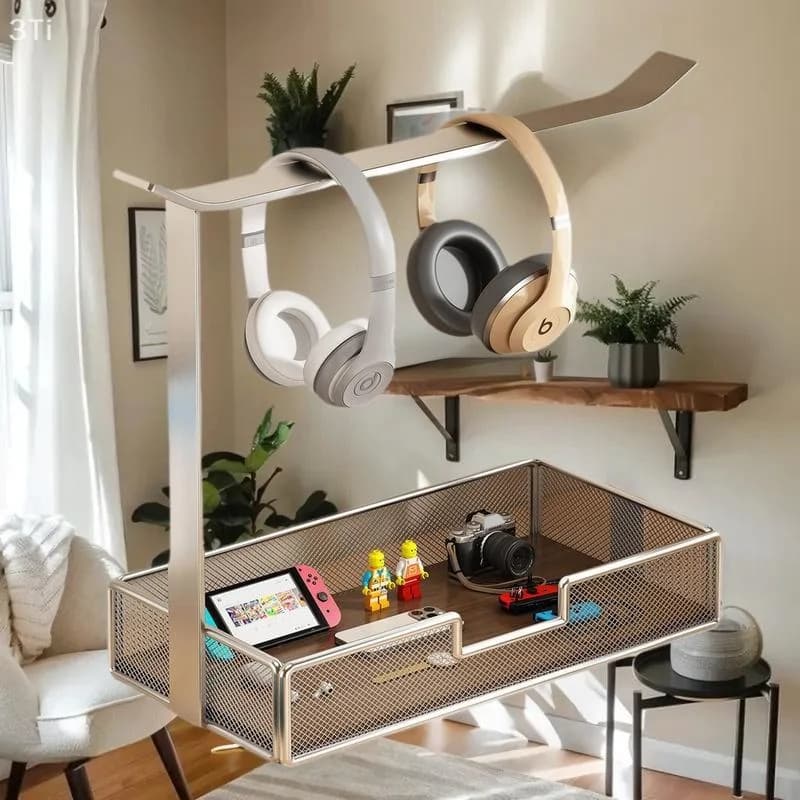 Staffa per display portatile per auricolari, supporto universale per cuffie, organizer da scrivania per giochi, supporto salvaspazio
