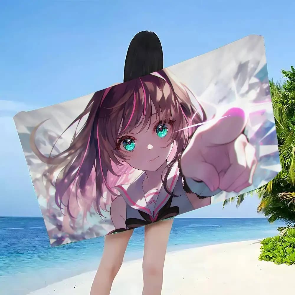 Kizuna AI Singer Grandi asciugamani da spiaggia in microfibra ad asciugatura rapida, asciugamani da spiaggia per sabbia, asciugamani da piscina per viaggi, nuoto, yoga