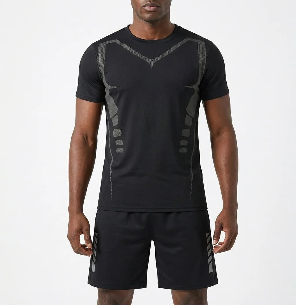 Set di Abbigliamento Sportivo Compressivo da Uomo, 3 Pezzi, Completo da Allenamento per Basket, T-shirt ad Asciugatura Rapida, Pantaloncini da Ciclismo, Pantaloni per Fitness e Palestra