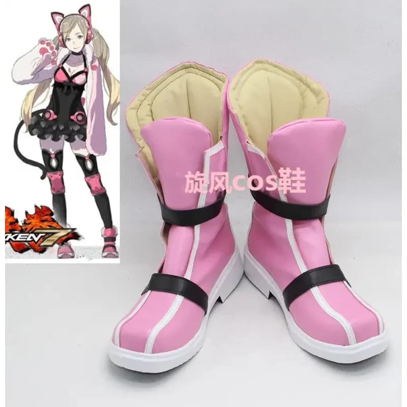 TEK KEN 7 Lucky Chloe Costume Cosplay Scarpe Stivali fatti a mano in ecopelle