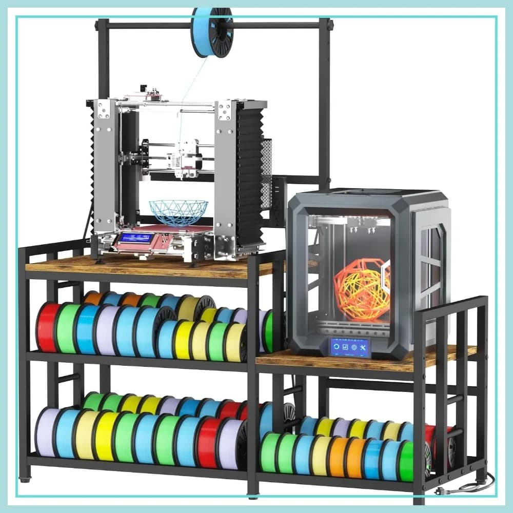 Supporto per Stampante 3D con Vano Porta Filamento, Base Robusta con Presa di Corrente, Marrone Retrò