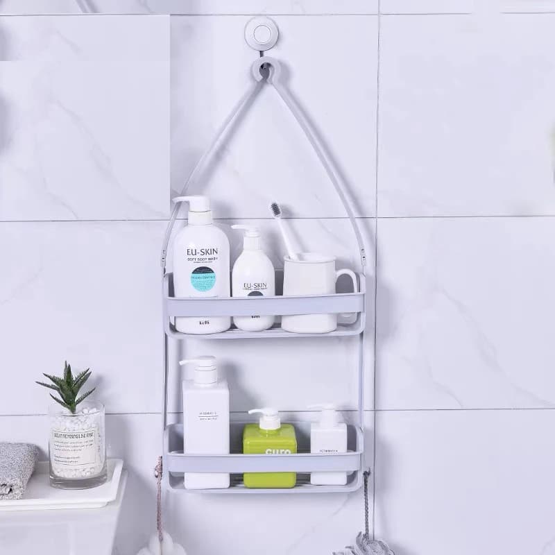 Nail-Free Hanging Bathroom Shelf Organizer Rustproof Shower Caddy Basket Wall Mount for Shampoo Bath Supplies