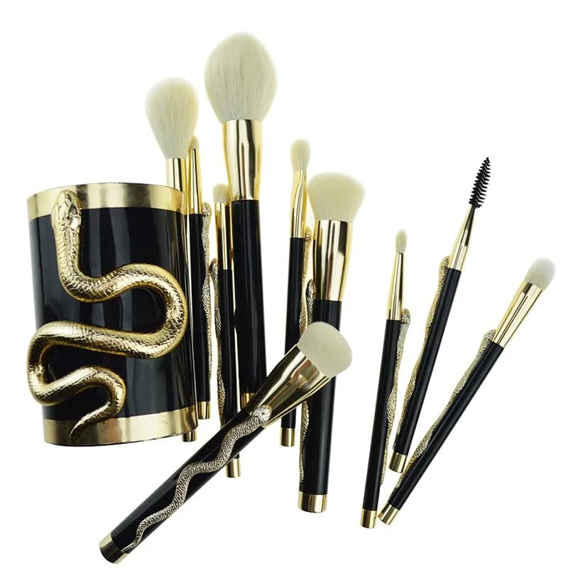 Set di pennelli per trucco Snake da 10 pezzi - Kit di pennelli per correttore, contorno, ombretto e sfumatura per fard in polvere e cosmetici